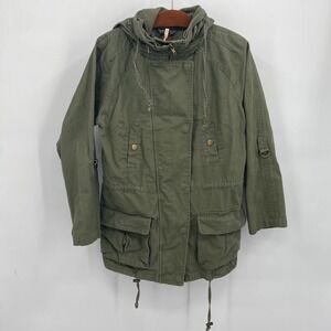 Willow & Clay Womens Large Chore Jacket Army Green Cotton Hooded‎ Anorak Parka